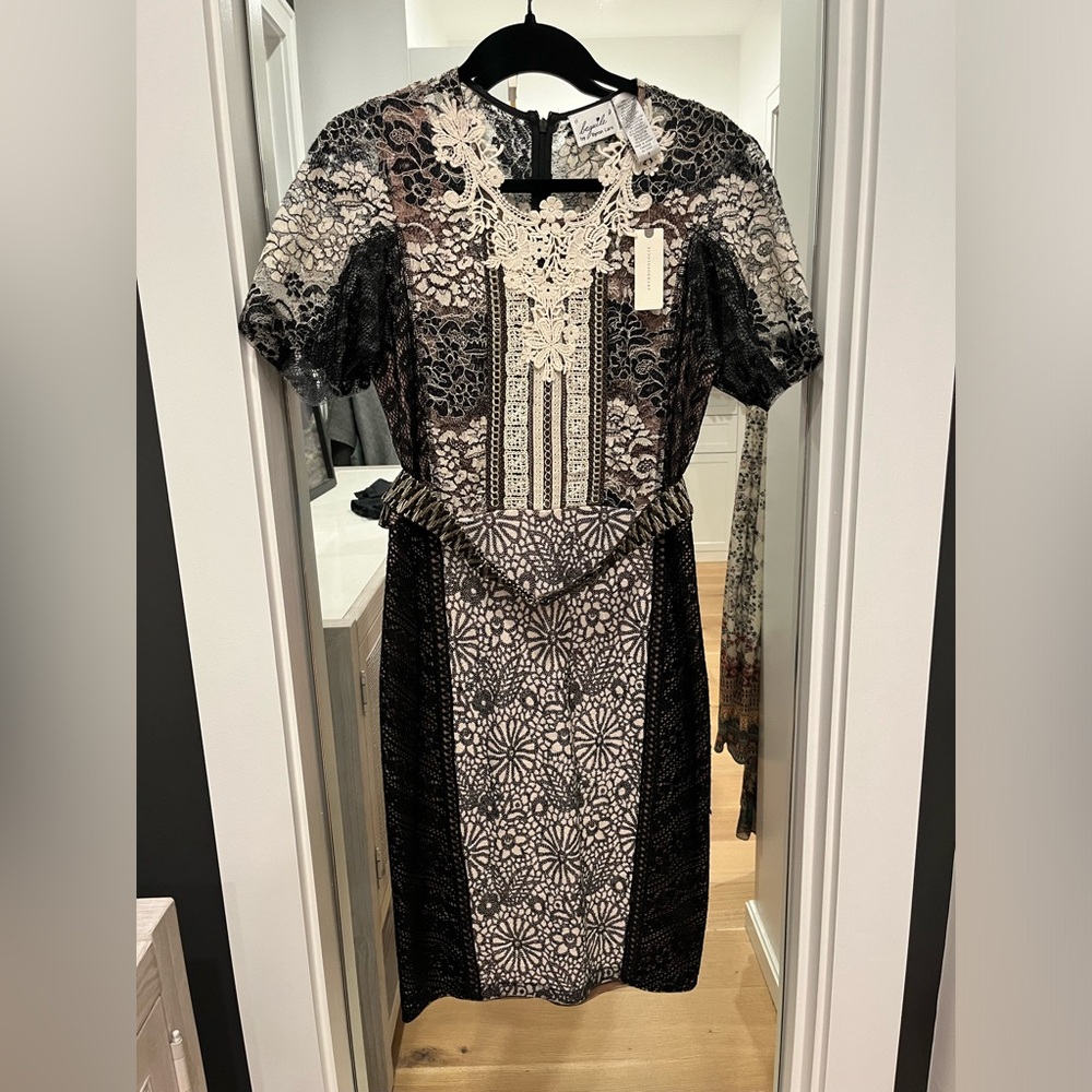 NWT Anthropologie Beguile Byron Lars Dress Mixed Pattern Lace Sequins size 8